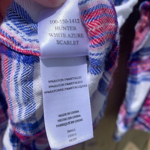 RAILS | Azure Scarlet Shimmer Hunter Pink Blue Plaid Button Down Flannel - Picture 8 of 8